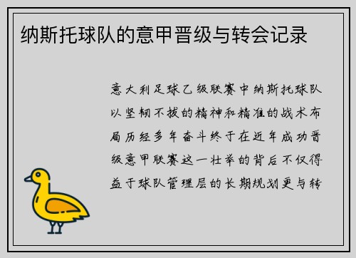 纳斯托球队的意甲晋级与转会记录