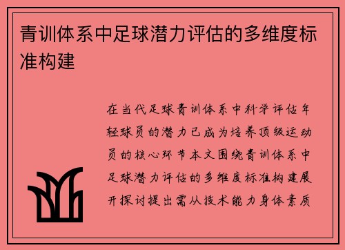 青训体系中足球潜力评估的多维度标准构建